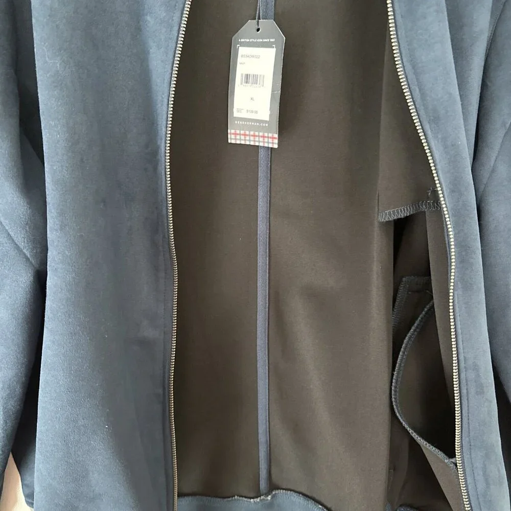 Ben Sherman‎ Mens Faux Suede Bomber Jacket XL Full Zip Long Sleeve Navy NEW NWT
